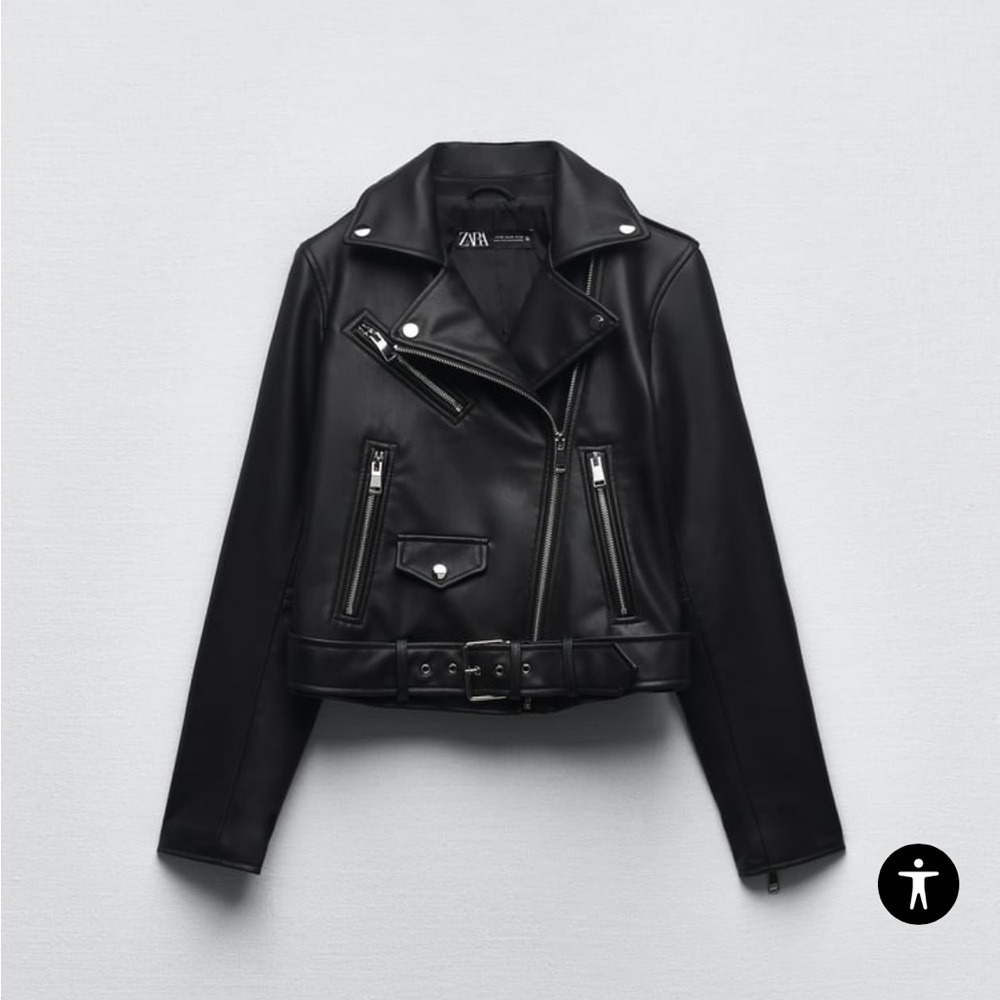 ZARA - FAUX LEATHER BIKER JACKET - Size XS